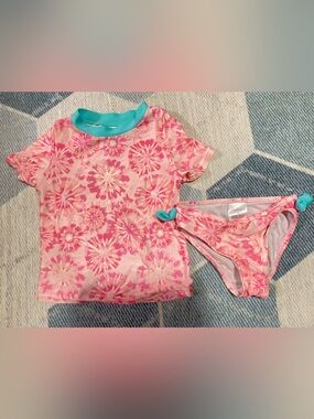 Floatimini girls Pink Tie-Dye Rash Guard Swim Set with Turquoise Accents